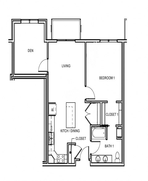 Floor plan for 1 bed, 1 bath, 724 sqft
